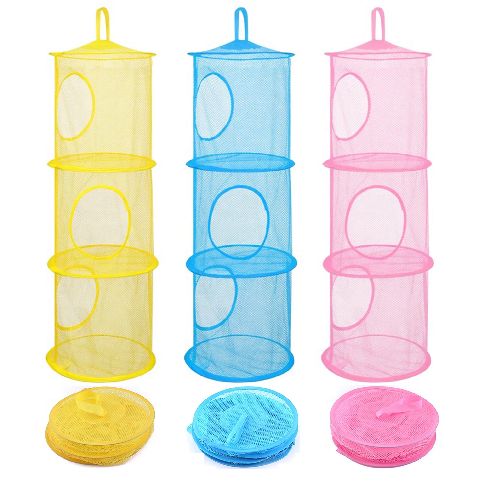 Mouind 3 Pcs Hanging Mesh Storage Net, 3 Tier Compartments Foldable