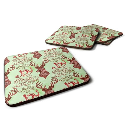 

Carolines Treasures BB7488FC Merry Christmas Joy Reindeer Foam Coaster Set of 4 3 1/2 x 3 1/2 multicolor