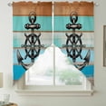 thumbnail image 2 of Nautical Anchor Swag Curtains for Kitchen/Bedroom/Living Room, Retro Blue Brown Wooden Boards Farmhouse Scalloped Curtains 63 Inch Long, Window Swag Topper Curtains Valances 2 Panels Set 36"x63", 2 of 8