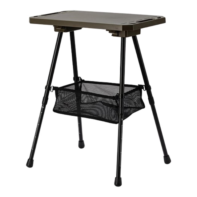 Muebles de escritorio de mesa de campamento plegable portátiles con patas ajustables con bolsillo de malla para el jardín de la barbacoa del jardín. Verde oscuro