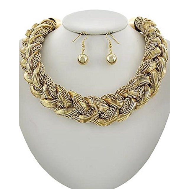 2Chique Boutique Women's Braided Mesh Fabric Chain (Gold)