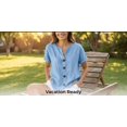 thumbnail image 5 of LIaqionyy Womens Cotton Linen Blouse Shirts V Neck Short Sleeve Button down Loose Casual Vacation Clothes, 5 of 7