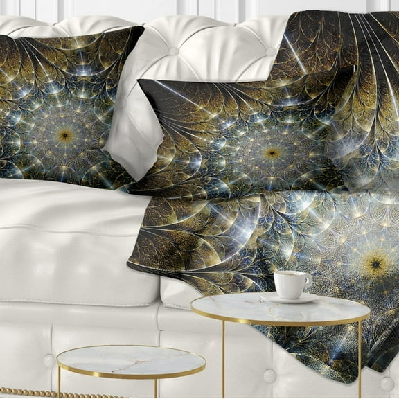 Designart Symmetrical Brown Fractal Flower - Abstract Throw Pillow - 12x20