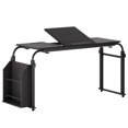 thumbnail image 2 of Jnismy Overbed Table with Wheels Portable Rolling Queen Size Mobile Bed Desk with Adjustable Tilt Stand Standing Laptop Cart,Side Bookshelf _Black, 2 of 12
