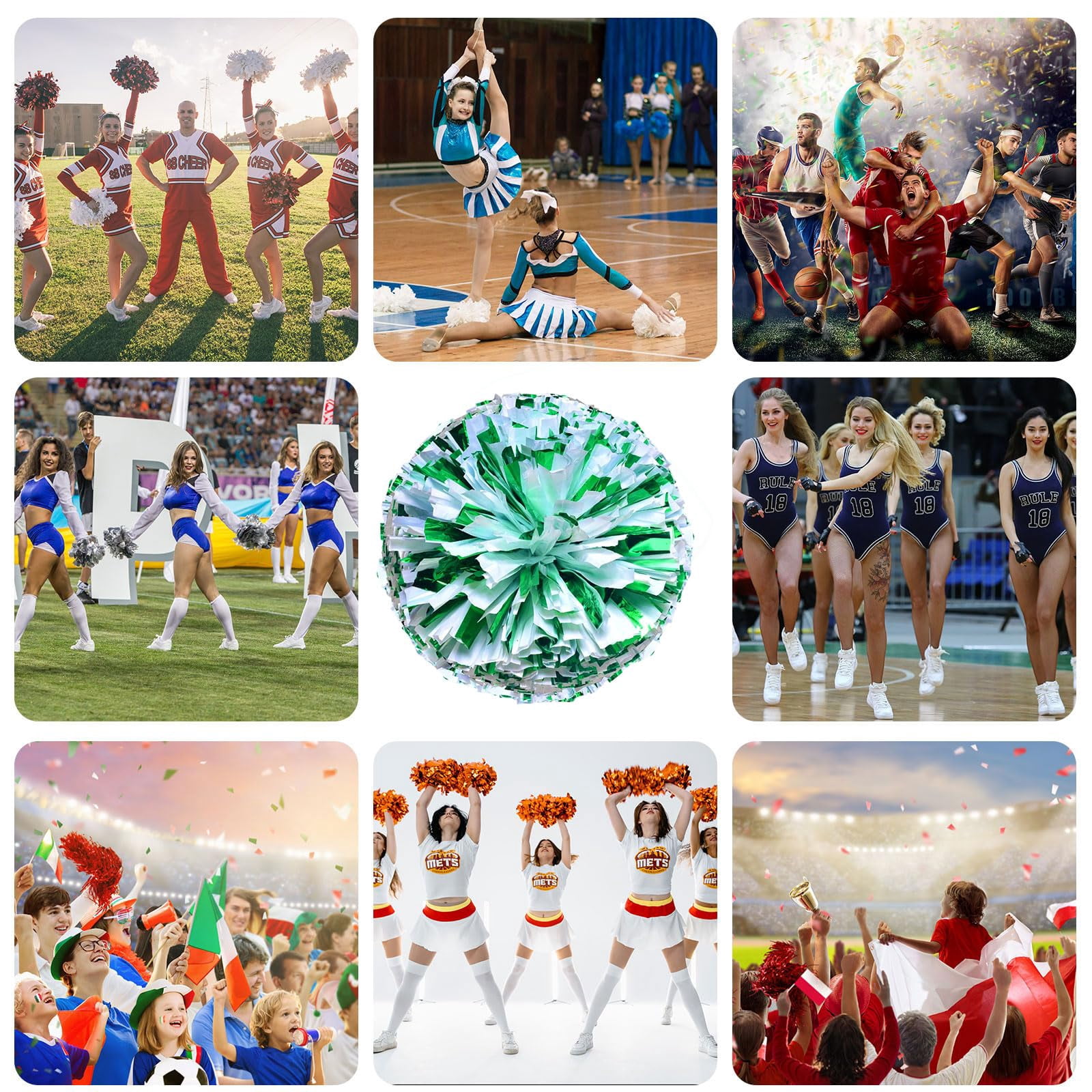 12 Pcs Cheerleading poms,pom poms Cheerleading with Four Finger Payment Cheer Pom Pomsfor Dance, Matches, Team Spirit Sports