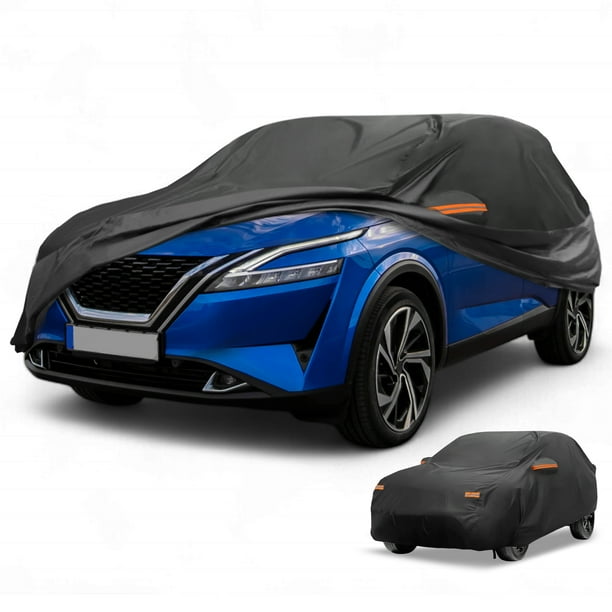 Funda para Coche Impermeable Unique Bargains para Todo Clima, Cubierta Exterior Completa Anti-UV para Nissan Qashqai 190T-PU Negra con Franjas Reflectantes