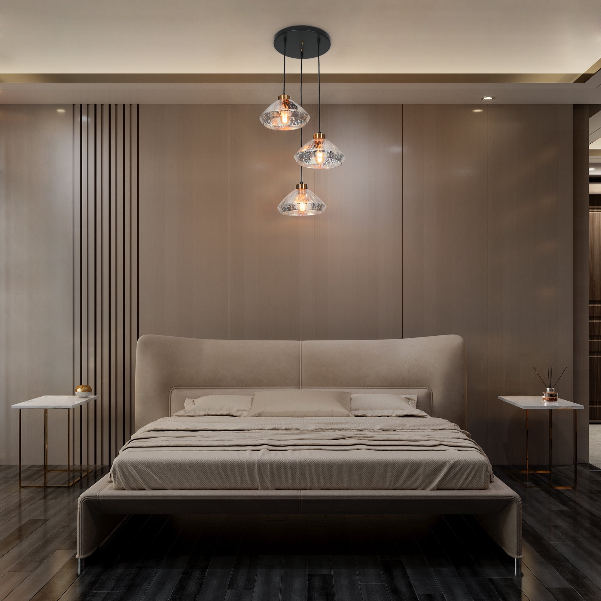 LNC 3-Light Clustered Modern Gold E26 Hardwired Pendant Light with Mercury Glass Shades