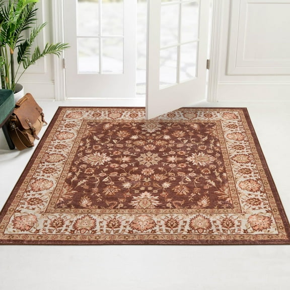 Unique Loom Medina Collection Area Rug - Hijaz (3' 3" Square Coffee Brown/Orange)