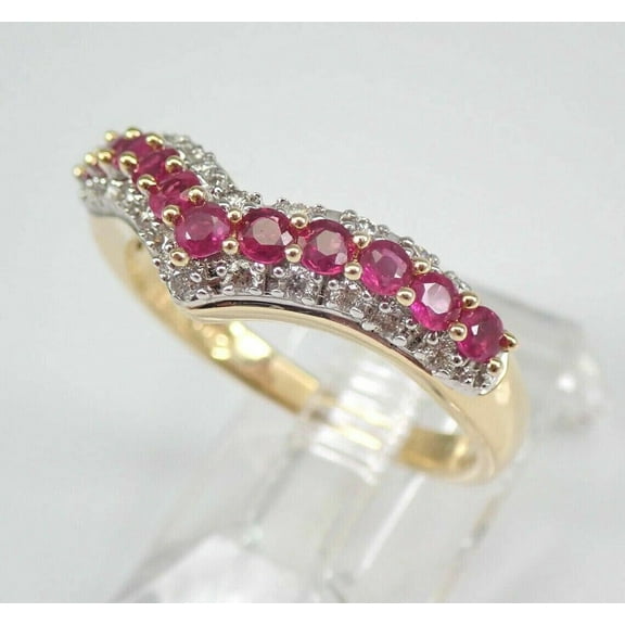 Sparkle Jewels 14K Yellow Gold Plated Anniversary Women's Band Ring Round Cut Red Ruby