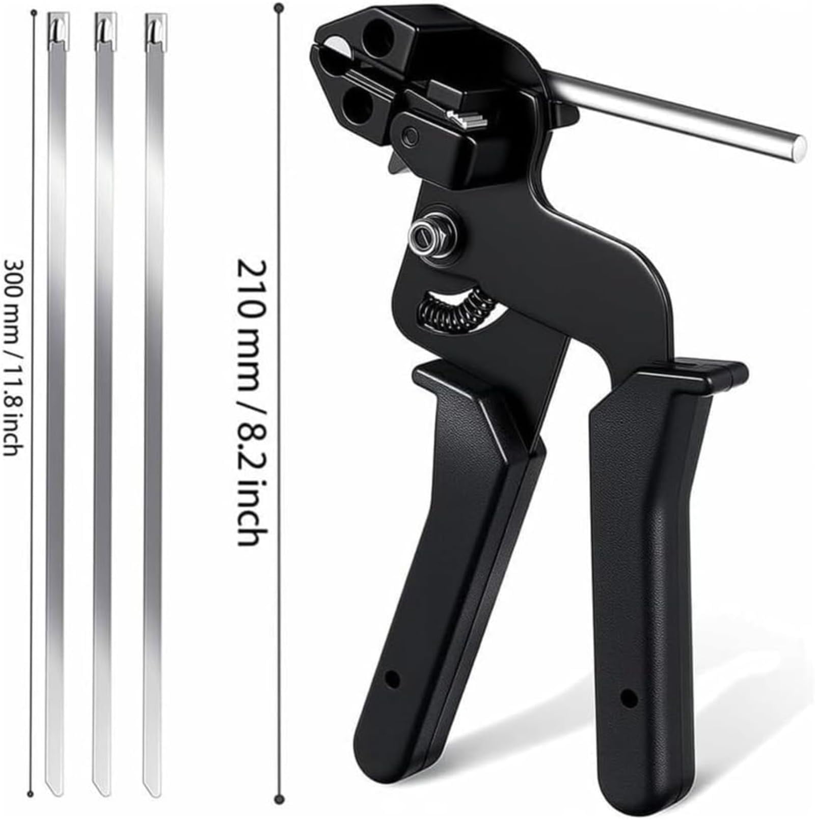 Stainless Steel Cable Tie Gun with Metal Zip Ties - Stainless Steel Zip Ties Gun Kit, Heavy Duty Tensioning and Cutting Tool with Self Locking Metal Ties for Fence, Exhaust and Farm