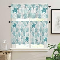 Kitchen Curtains Set, Turquoise Coastal Kitchen Curtains and Valances Set, Sea Turtle Nautical Coral Summer Beach Rod Pocket Tier Curtains 24 Inch Length for Cafe/Bedroom Windows