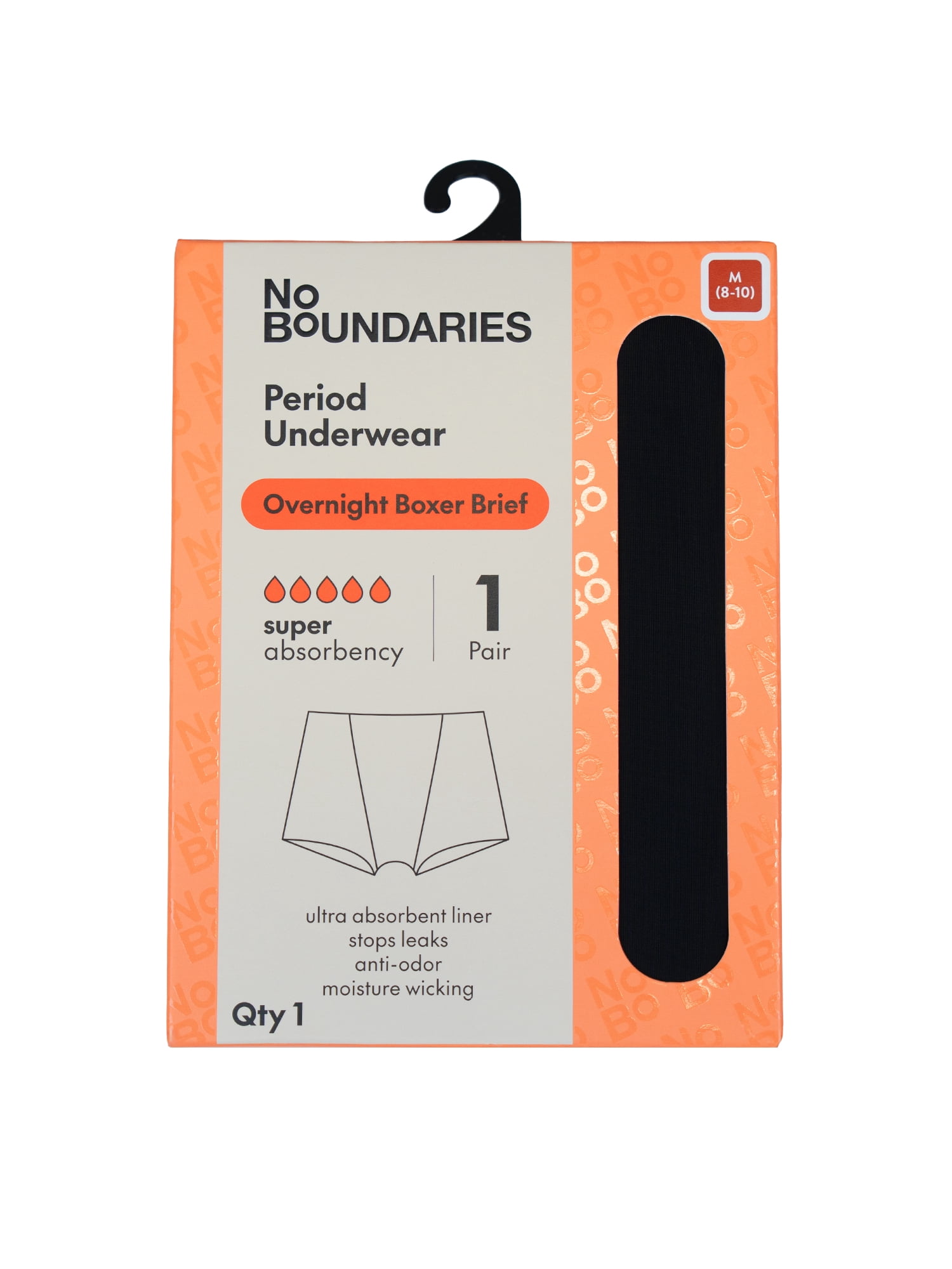 No Boundaries Overnight Short Super Absorbency Leakproof Period Underwear, XS - XXL