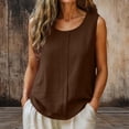 thumbnail image 2 of Edvintorg Tank Tops for Women Loose Fit Lightweight Cotton And Linen Crew Neck Casual Shirt Summer Clothes for Women Brown XXL, 2 of 6