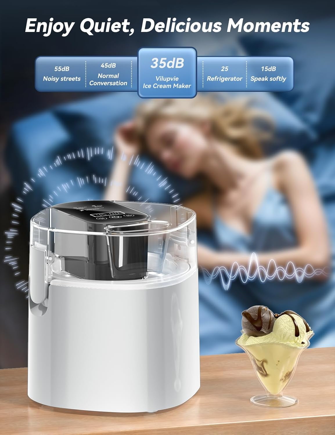 Ice  Maker 1.5-Qt with LCD Screen and Timer, Quiet  Yogurt  for Sorbet Gelato