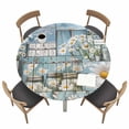 thumbnail image 2 of Round Fitted Tablecloth,Farm Daisies Flowers Circle Table Cover Waterproof Table Cloth with Elastic Edge,White Floral on Blue Wood Outdoor Tablecloths for Kitchen Picnic 36-44in, 2 of 9