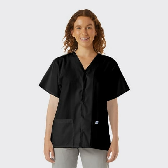 SPECTRUM UNIFORMS Scrub Tops Tunic Tops with Snap Front Women V-Neck Soft Fabric Ideal for Medical Professionals, Hospital and Lab Work Wear Black