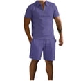 thumbnail image 1 of Mens Pantalones Casuales Sólido de Pie Cuello Cremallera Set Deportivo con Manga Corta Solapa Y Pantalones Cortos, 1 of 5
