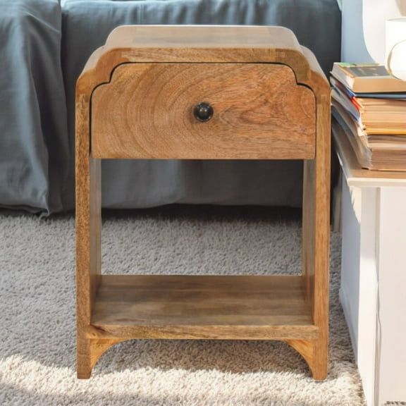 Wooden Nightstand Newton Mini Oak-ish Nightstand with a drawer and open shelf,Modern Nightstand