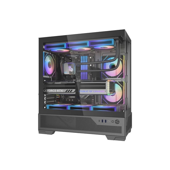 SAMA V43 Mid-Tower PC Case, 6 x 120mm PWM ARGB Fans, 4mm Tempered Glass, USB3.1 Type-C   USB 3.0 Ports, 7 Slots, Pre-Installed PWM ARGB HUB, Supports ATX/M-ATX/ITX, Black