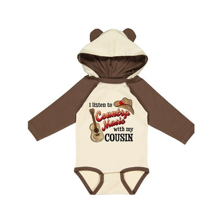 

Inktastic I Listen to Country Music with my Cousin Guitar and Hat Gift Baby Boy or Baby Girl Long Sleeve Bodysuit