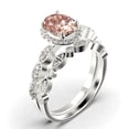thumbnail image 3 of Art Deco 2.25 Carat Oval Cut Morganite And Diamond Moissanite Classic Engagement Ring, Halo Wedding Ring in 10k Solid White Gold, Gift For Her, Wife Gift, Anniversary Ring, Bridal Set, Matching Band, 3 of 3