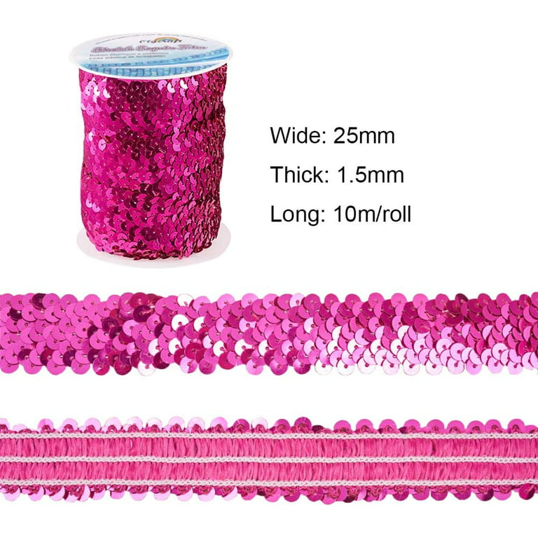 1 inch 25mm Shiny Glitter Pink Stripe elastic band- 1 yard
