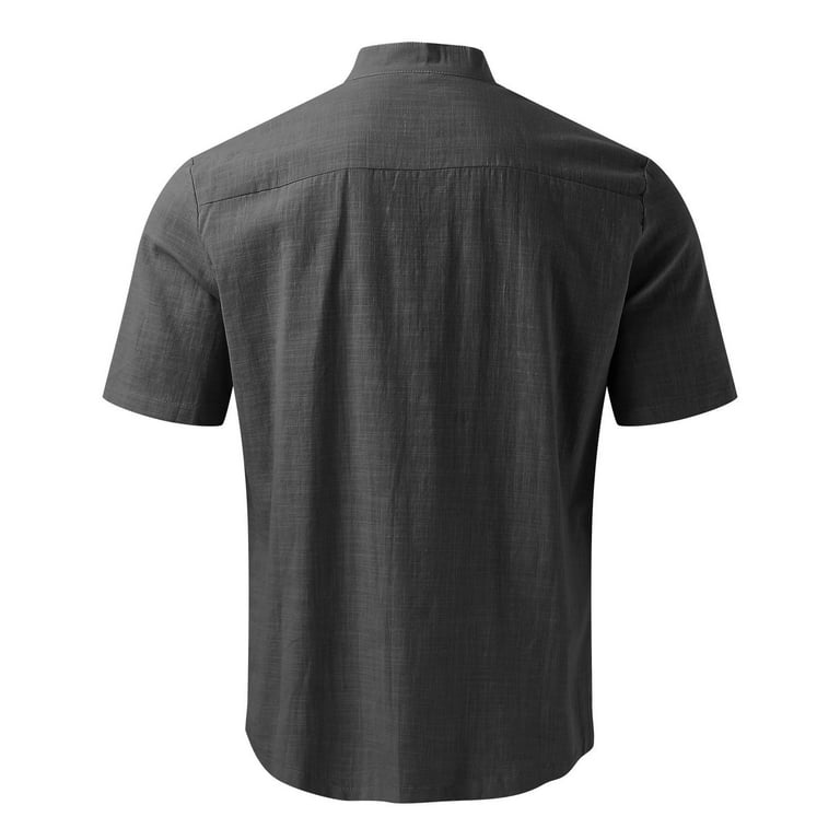 Men Casual T-shirt Solid Short Sleeve Stand Collar Buttons Pullover Blouse  Tops Cotton tshirts for Men Untuckit Shirts,Dark Gray,S