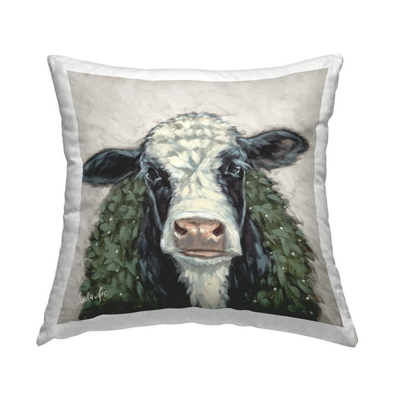 Stupell Industries Spotted Cow with Wreath Decorative Printed Throw Pillow, 18 x 18