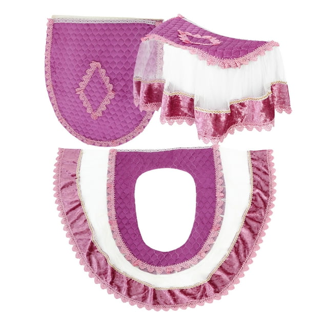 Juego de 3 fundas de asiento de inodoro de felpa estilo europeo para decoración de baño (morado)
