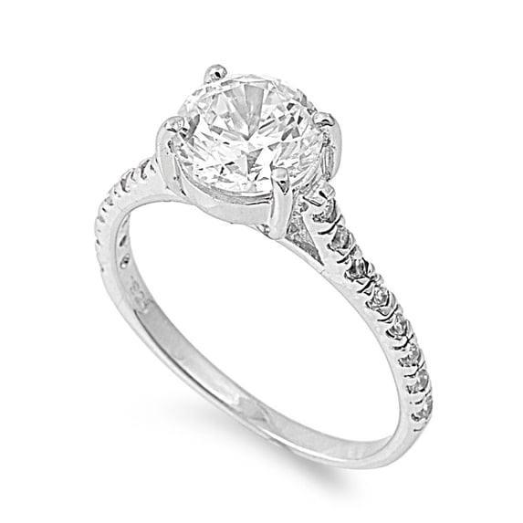 Round Center Cubic Zirconia Ring Sterling Silver 925 Size 6