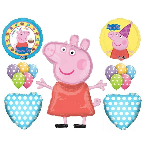 Peppa Pig Polka Dots Multi-color Party Balloons, 15 Count