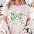 thumbnail image 2 of Floral Coquette Bow T-Shirt, Cute Spring Preppy Girly Flowers Tee, 2 of 6