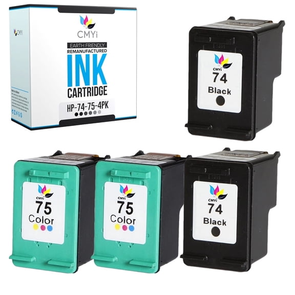 CMYi 74 and 75 Combo Ink Cartridges Compatible for PhotoSmart Printer, 2 Black, 2 Tri-color