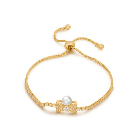 - Buyless Fashion Girls Bow Bangle Bracelet With White Stones Adjustable Jewelry