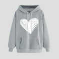 thumbnail image 2 of Oalirro Drawstring Hoodies for Women Causal Winter Long Sleeve Cute Heart Sweatshirt Valentine's Day Top for Spring, Gray, 2 of 7