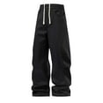thumbnail image 3 of LpwkSSA Men Windbreaker Pants Casual Outdoor Fashion Straight Type Zipper Pockets Elastic Waist Soft Breathable Full Length Jogging Climbing Pants for Daily Wear Black L, 3 of 7
