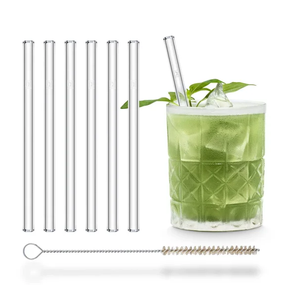 Halm Glass Straws 5X 6 Inch With Plastic Free Brush Reusable & Dishwasher Safe
