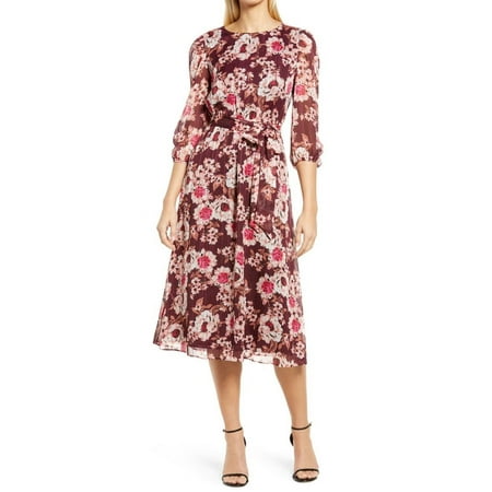 Anne Klein ELDERBERRY COMBO Women's 3/4 Blouson Sleeve Floral Dress, US 2X-Large