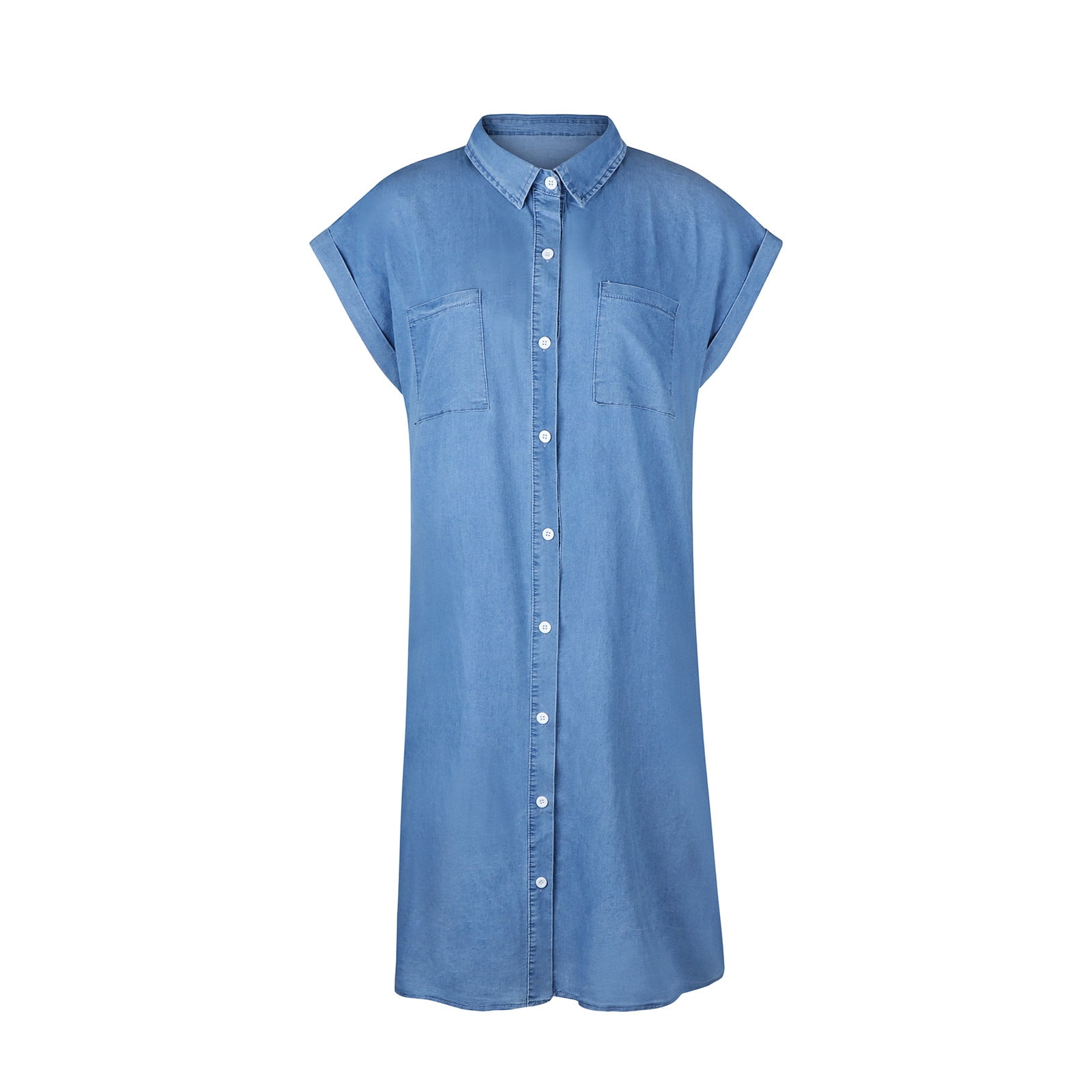 Womens Denim Shirt Dresses Short Sleeve Distressed Jean Midi Dress Button  Down Lapel Casual Shift Dress Tunic Tops