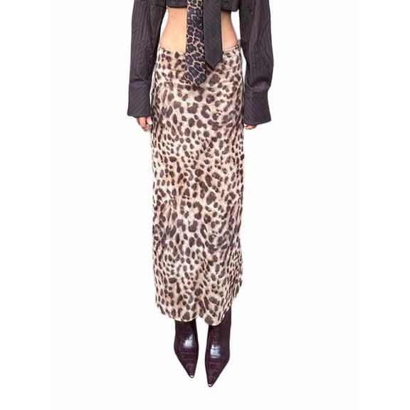 Women'S Y2K Leopard Print Skirts Ruched Maxi Skirt Mesh Sheer High Waisted Long Bodycon Skirt S