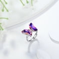 thumbnail image 3 of Purple Butterfly Ring Amethyst February Birthstone Rings Adjustable Crystal Jewelry 925 Sterling Silver Women Birthday Mother's Day Gifts, 3 of 7