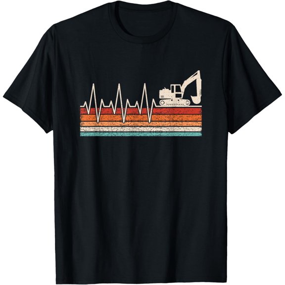 men and women can wear，Excavator Heartbeat Retro T-Shirt