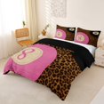 thumbnail image 3 of Castle Fairy Leopard Print Billiards Duvet Cover Queen, Sport Theme Queen Bedding, Pink Brown Black,Black Reversible,3-Piece,1 Duvet Cover and 2 Pillowcases, 3 of 6