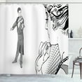 thumbnail image 1 of Classical Art Shower Curtain, Man Playing Violin to a Lady Romantic Scene Retro Image, Fabric Bathroom Set with Hooks, 69"W X 84"L Extra Long, Charcoal Grey White and Grey, by Ambesonne, 1 of 3