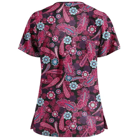 

Moocorvic Women s Scrub Tops Summer V Neck Short Sleeve T Shirt Casual Fashion Floral Printed Cute Working Uniform Plus Size Work Blouse