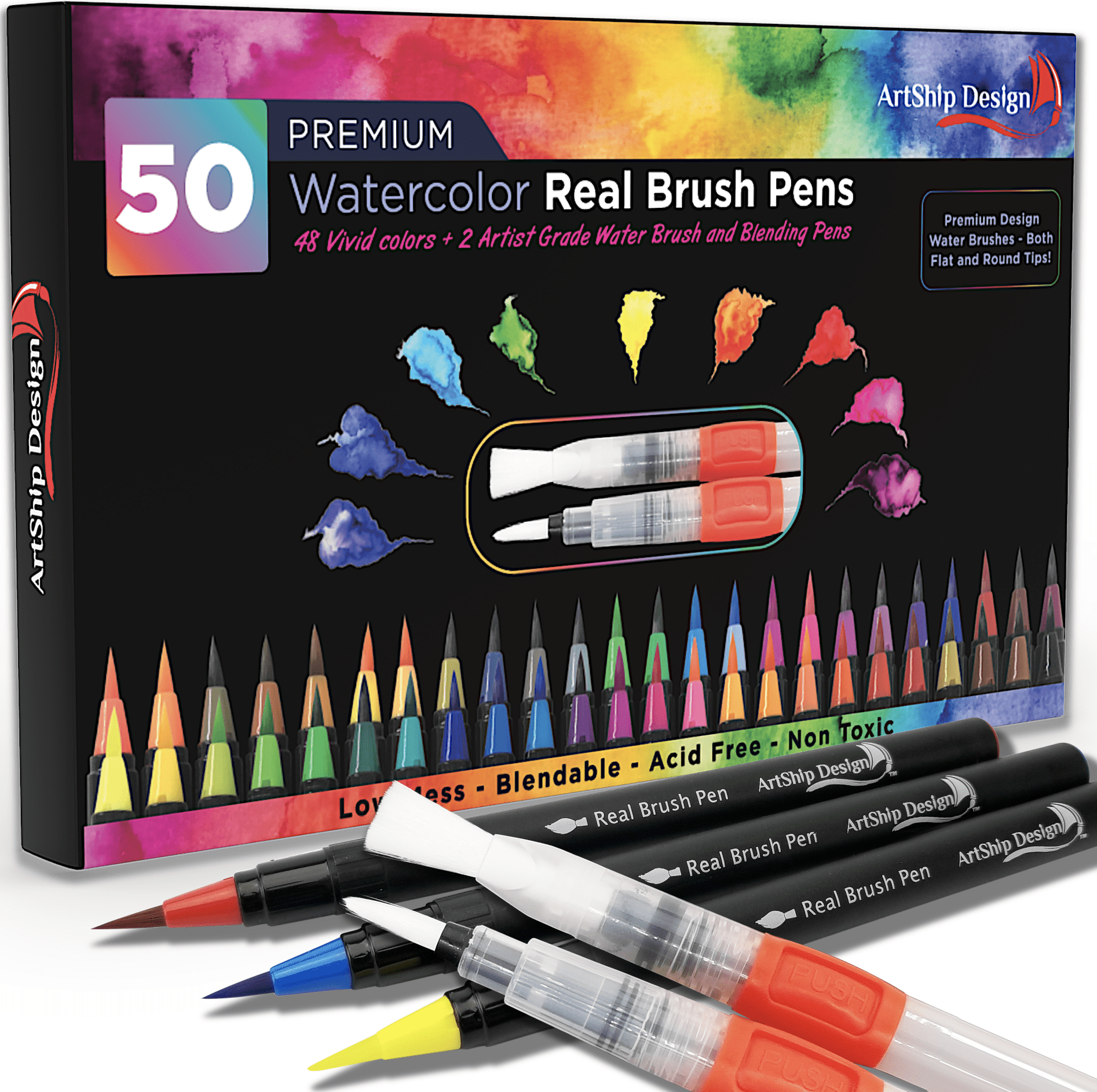 24 Colors for Watercolor Painting with Flexible Nylon Brush Tips Real