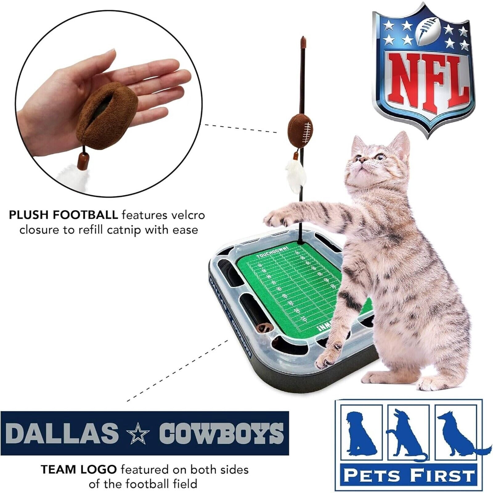 Pets First NFL Cat Scratcher Toy with Catnip & Feathers, Dallas Cowboys