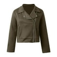 thumbnail image 4 of Fiaer Leather Cropped Jackets for Women Zipper up Plus Size Lapel Collared Long Sleeve Trendy Moto Tops Army Green XXL, 4 of 6