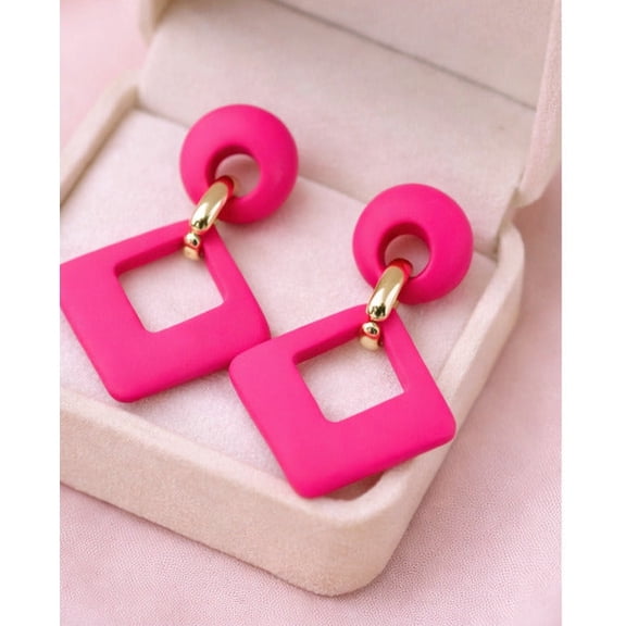 RubyLee Elegance Pink Rhombus Drop Earrings for Women