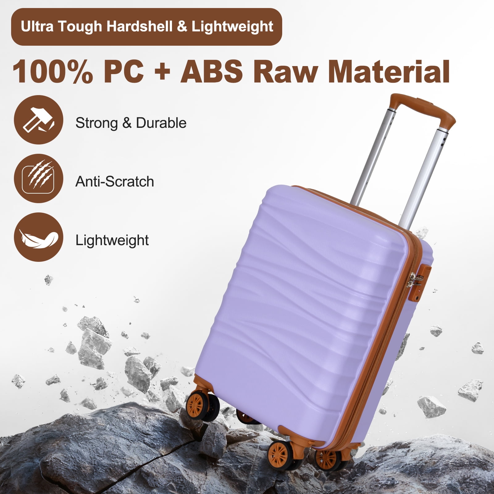 SUNSPIRE 20'' Carry On Luggage Airline Approved Hardside Suitcase with Double Spinner Wheels Expandable Carry-on Luggage for More Space Lightweight Scratch-Resistant Travel Bag YKK Zipper Purple